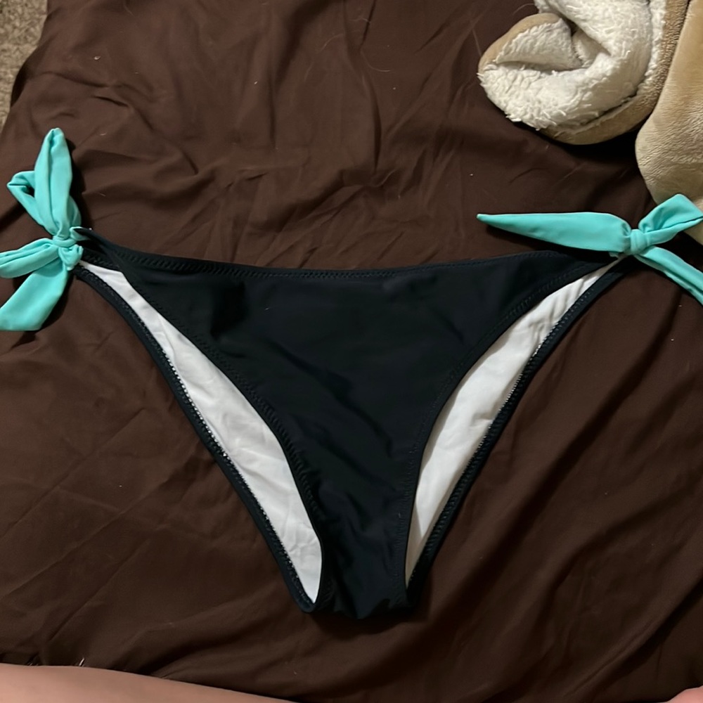 Blue and black bikini bottoms